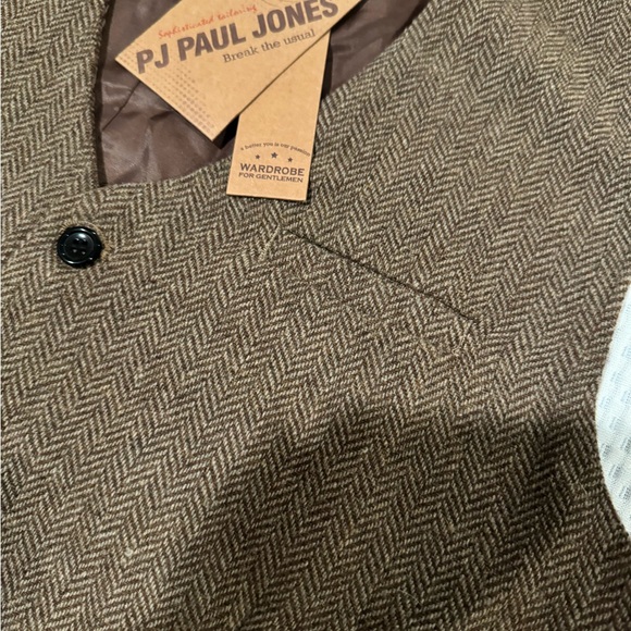 PJ PAUL JONES Men's Herringbone Tweed Suit Vest Casual Wool Blend Waistcoat - Picture 8 of 9